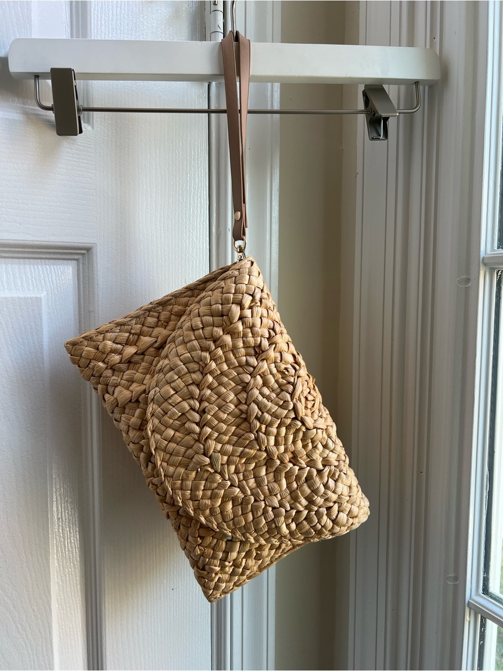 Natural Woven Straw Wristlet Clutch with Strap - Picture 2 of 8